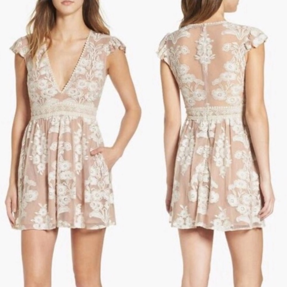 For Love and Lemons Salud Embroidered Mesh Mini Dress